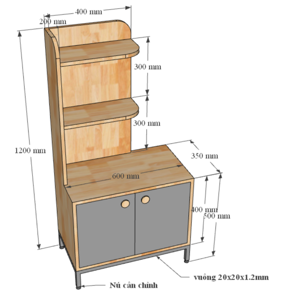 ​​​​​​​Kệ tủ đặt góc tường 60x35x120cm gỗ cao su chân sắt KGT68022