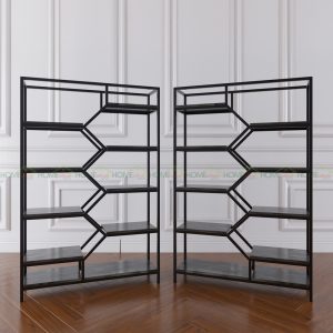Kệ sách trang trí BEE-SHELF khung sắt gỗ cao su KTB68049