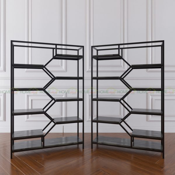 Kệ sách trang trí BEE-SHELF khung sắt gỗ cao su KTB68049