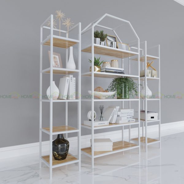 Kệ sách 5 tầng khung sắt gỗ cao su IShefl KTB68050