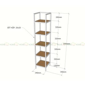 Kệ sách 5 tầng khung sắt gỗ cao su IShefl KTB68050