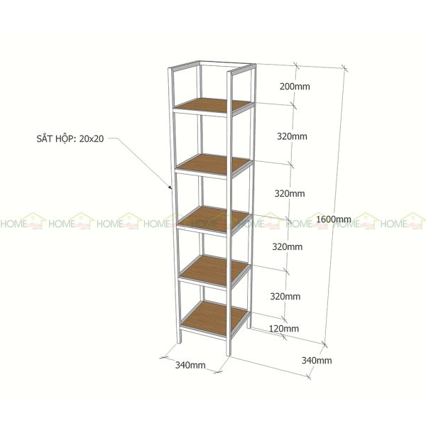 Kệ sách 5 tầng khung sắt gỗ cao su IShefl KTB68050