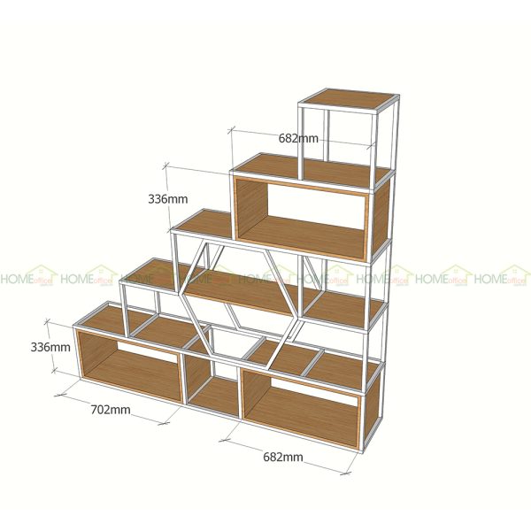 Kệ sách kệ trang trí STE-SHELF gỗ cao su khung sắt KTB68054