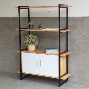 Kệ trang trí có hộc tủ 100x30x140cm gỗ cao su khung sắt KS68173