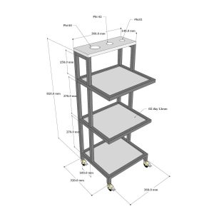Kệ xe đẩy di động cho Salon Beauty36x32x83cm gỗ cao su khung sắt TDSL006