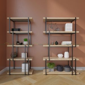 Kệ sách gỗ Thông khung sắt LAM-SHELF KTB68041