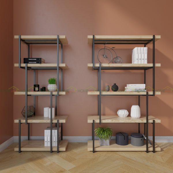 Kệ sách gỗ Thông khung sắt LAM-SHELF KTB68041