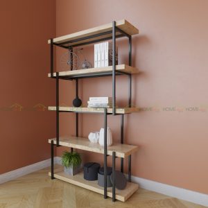 Kệ sách LAM-SHELF 100x34x150cm gỗ thông khung sắt KTB68041