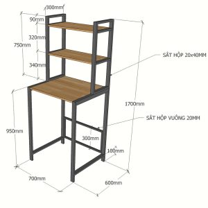 KMG68002- Kệ máy giặt 3 tầng gỗ Cao Su khung sắt