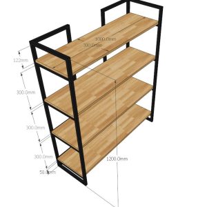 Kệ sách gỗ trang trí 4 tầng khung sắt hộp KS68023