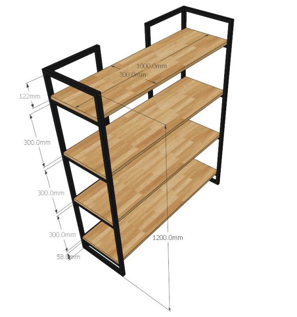 Kệ sách gỗ trang trí 4 tầng khung sắt hộp KS68023