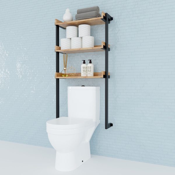 Kệ Toilet treo tường 62x20x120cm gỗ cao su khung sắt KTL002