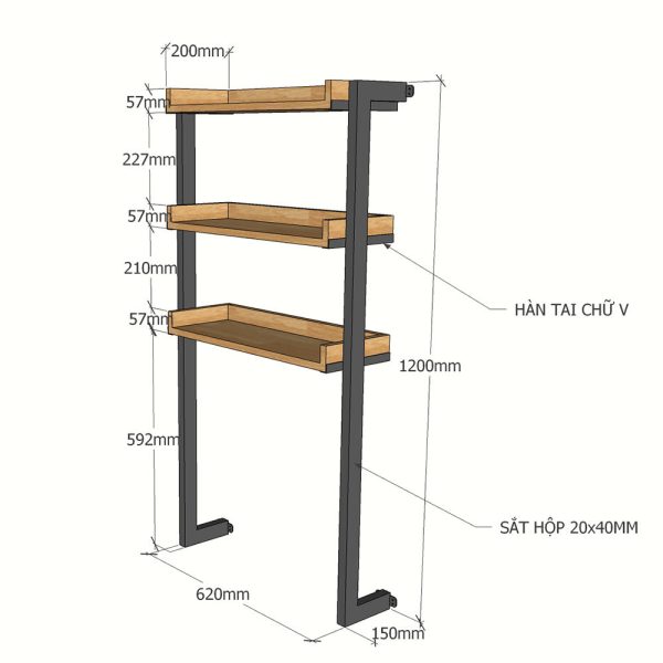 KTL002 - Kệ Toilet treo tường gỗ Cao Su khung sắt