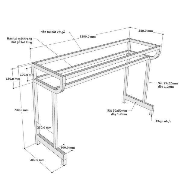 Khung chân sắt cho bàn trường học 120x40cm sơn tĩnh điện CBTH001