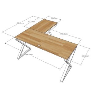 Bàn làm việc chữ L 140x140cm gỗ Plywood chân sắt hệ SLEAN HBSL016