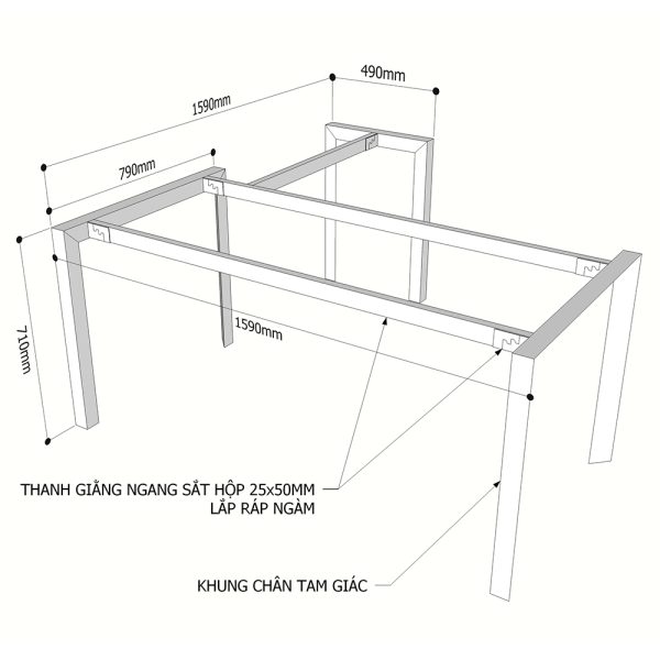 Kích thước Chân bàn sắt lắp ráp