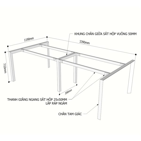 Kích thước Chân bàn sắt lắp ráp