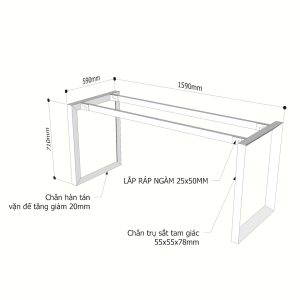 Kích thuớc chân sắt tam giác lắp ráp cho bàn 160x60cm