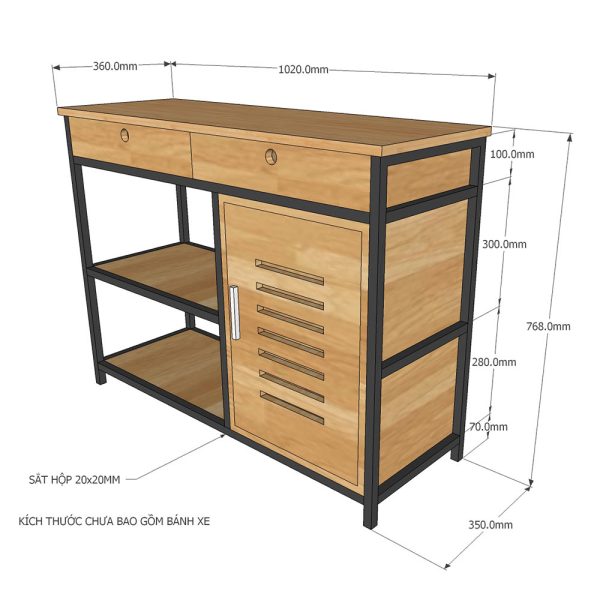 Kệ bếp di động đa năng THONET khung sắt mặt gỗ tre  KB68013