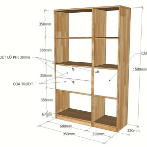 Kệ sách trang trí FIKA3 gỗ cao su KS68051