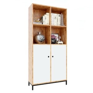 Tủ kệ sách đơn giản gỗ cao su đế chân sắt 80x30x170(cm) KS68113