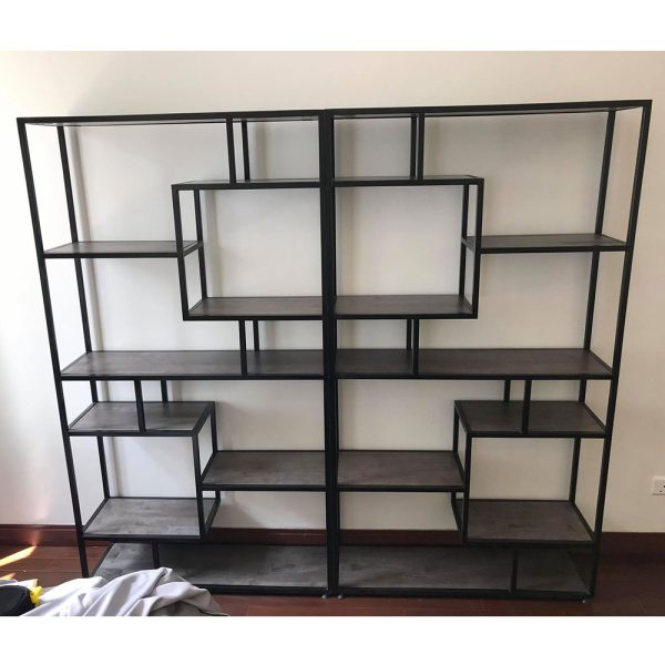 Hệ kệ trưng bày gỗ cao su khung sắt 200x30x180cm KTB68079
