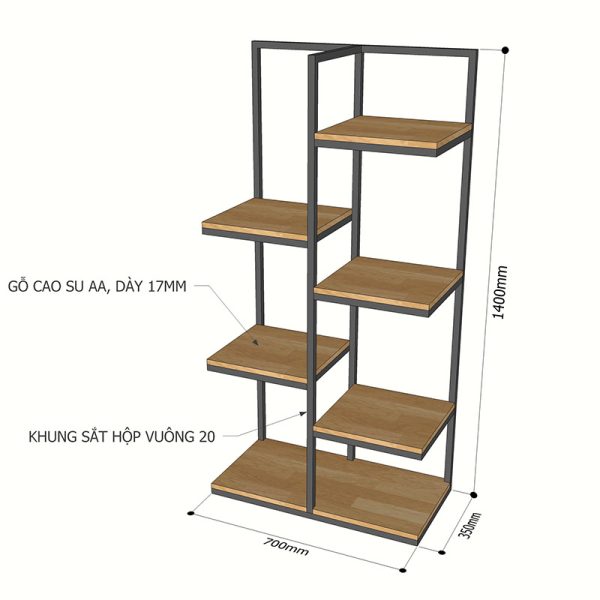 Kệ trang trí, kệ để cây cảnh gỗ cao su khung sắt KTB68088