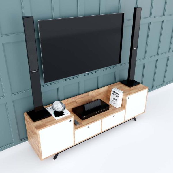 Kệ tivi phòng khách gỗ cao su chân sắt 160x36x48cm KTV68060