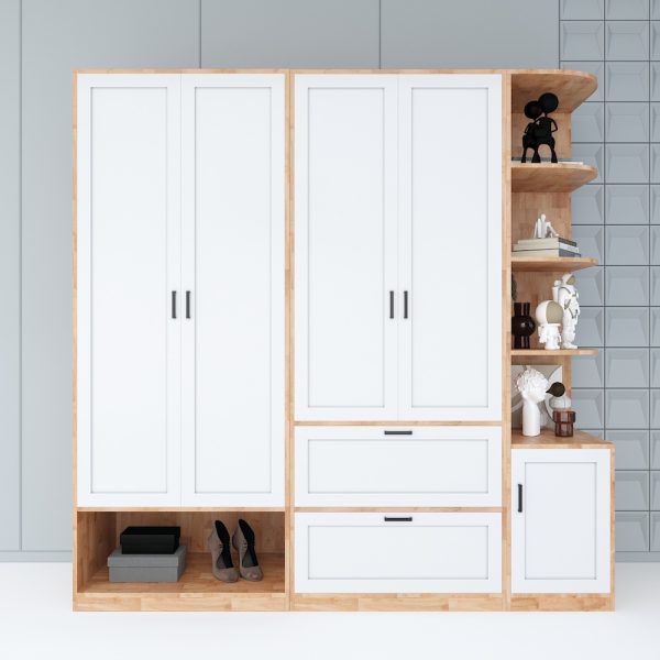 Module tủ quần áo hiện đại gỗ cao su tự nhiên TQA68024
