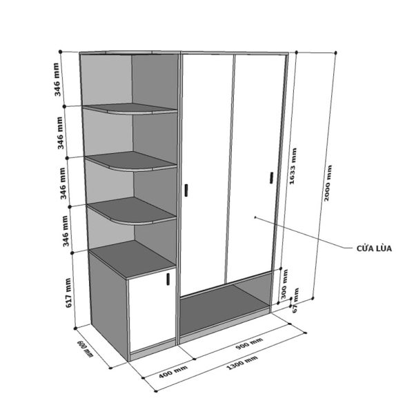 Kích thước module tủ quần áo cửa lùa