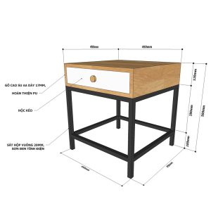 Tủ đầu giường hiện đại khung sắt 45x45x50 (cm) TDG68028