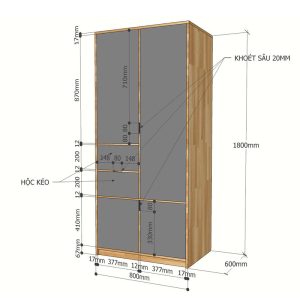 Tủ quần áo hiện đại gỗ cao su 2 hộc kéo TQA68013