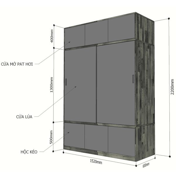 Tủ Quần Áo hiện đại gỗ cao su TQA68015