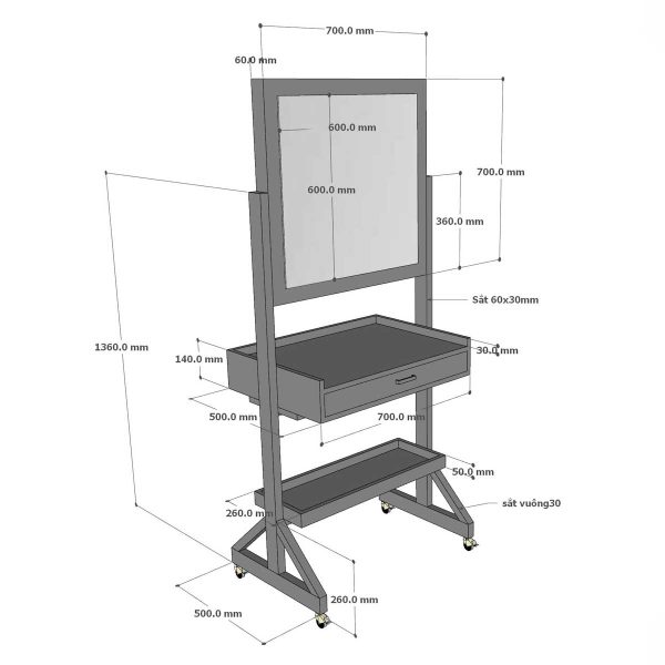 Trạm làm đẹp Beauty Salon di động 76x50x170cm gỗ cao su TDSL007