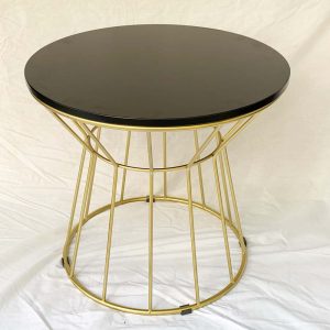 Bàn sofa tròn mặt gỗ khung sắt màu vàng đồng
