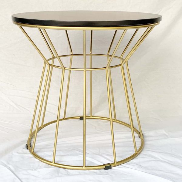 Bàn sofa tròn mặt gỗ khung sắt màu vàng đồng