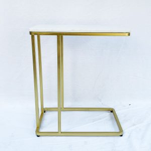 Bàn sofa trang trí mặt đá trắng khung màu vàng đồng TT68114