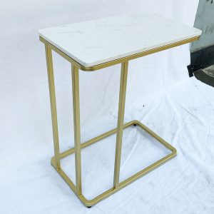 Bàn sofa trang trí mặt đá trắng khung màu vàng đồng TT68114
