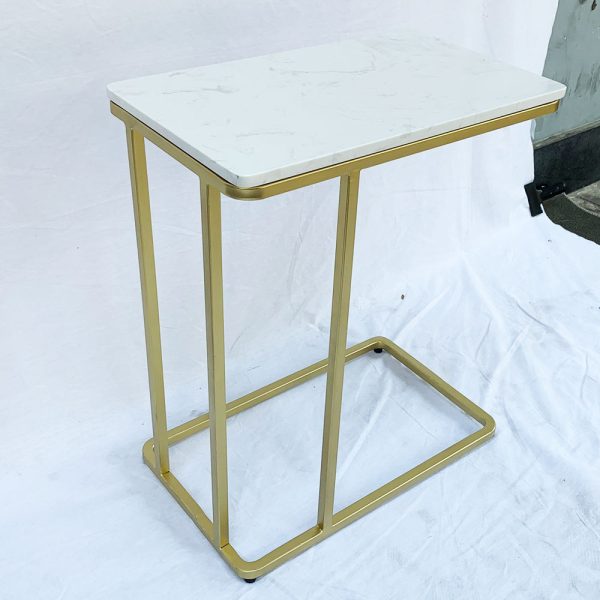 Bàn sofa trang trí mặt đá trắng khung màu vàng đồng TT68114