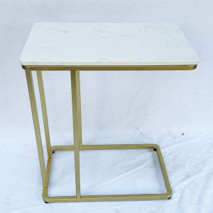 Bàn sofa trang trí mặt đá trắng khung màu vàng đồng TT68114
