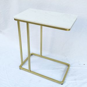Bàn sofa trang trí mặt đá trắng khung màu vàng đồng TT68114