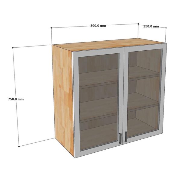 Module tủ bếp trên 80cm hệ 2 cửa kính mở TBT017