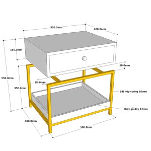 Tủ kệ đầu giường CODY khung sắt gỗ cao su TDG68040