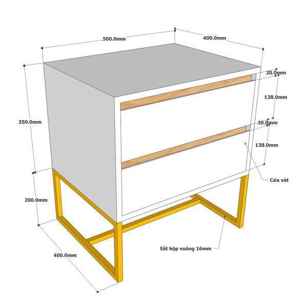 Tủ kệ đầu giường PUTO gỗ cao su chân sắt TDG68041