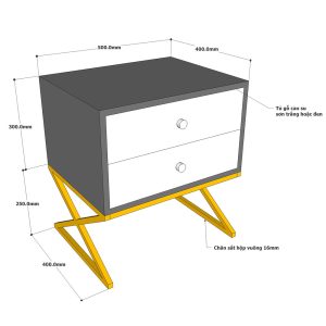 Tủ đầu giường XO gỗ cao su chân sắt TDG68042