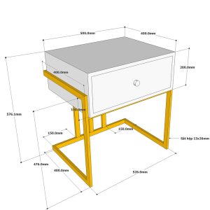 Tủ kệ đầu giường SOVI gỗ cao su chân sắt TDG68043