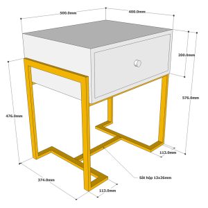 Tủ đầu giường LEDA gỗ cao su chân sắt TDG68045