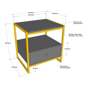 Tủ kệ đầu giường MOZO khung sắt gỗ cao su TDG68039