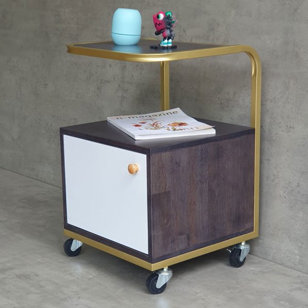 Tủ đầu giường di dộng 40x40x55cm gỗ cao su khung sắt TDG68053