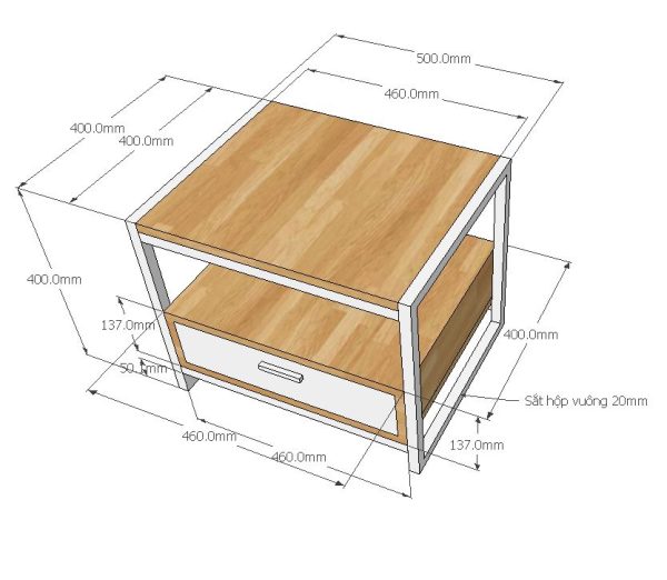 TDG68011 - Tủ đầu giường khung sắt gỗ cao su (50x40x40cm)